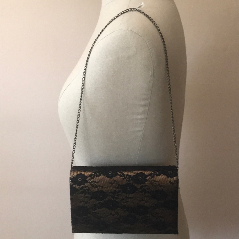 Black Lace over Bronze Lamé Black Satin EveningBag